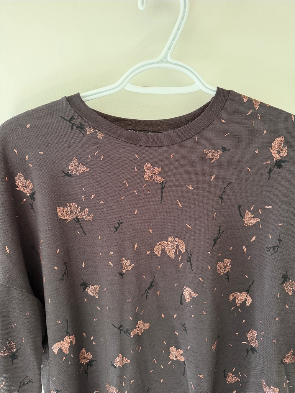 Zara Charcoal Crewneck Sweatshirt with Pink Floral Print - Picture 2 of 5
